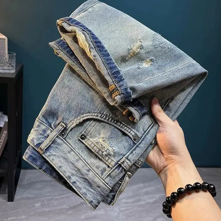 Men’s High-End Retro Denim – Loose Straight Fit